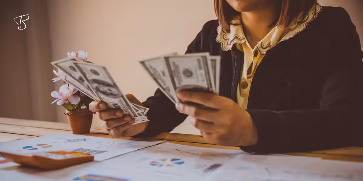 A woman receiving salary